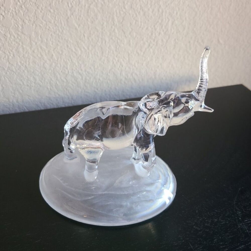 Cristal D'Arques Lead Crystal Elephant Figurine Trunk Up 6" France Glass Statue